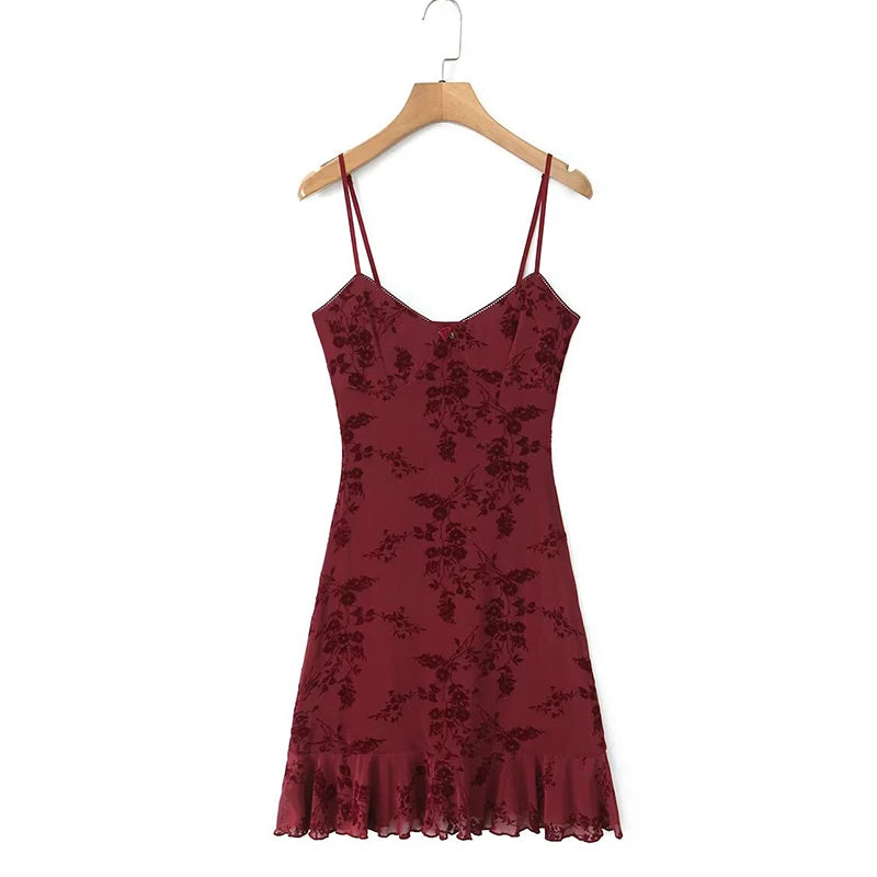 Vintage Floral Burgundy Mini Dress