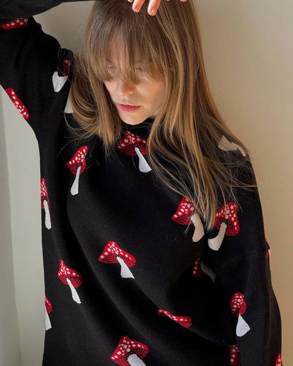 Whimsical Mushroom Knit Sweater