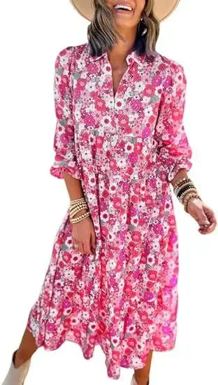 Multicolor Boho Floral Ruffled Dress