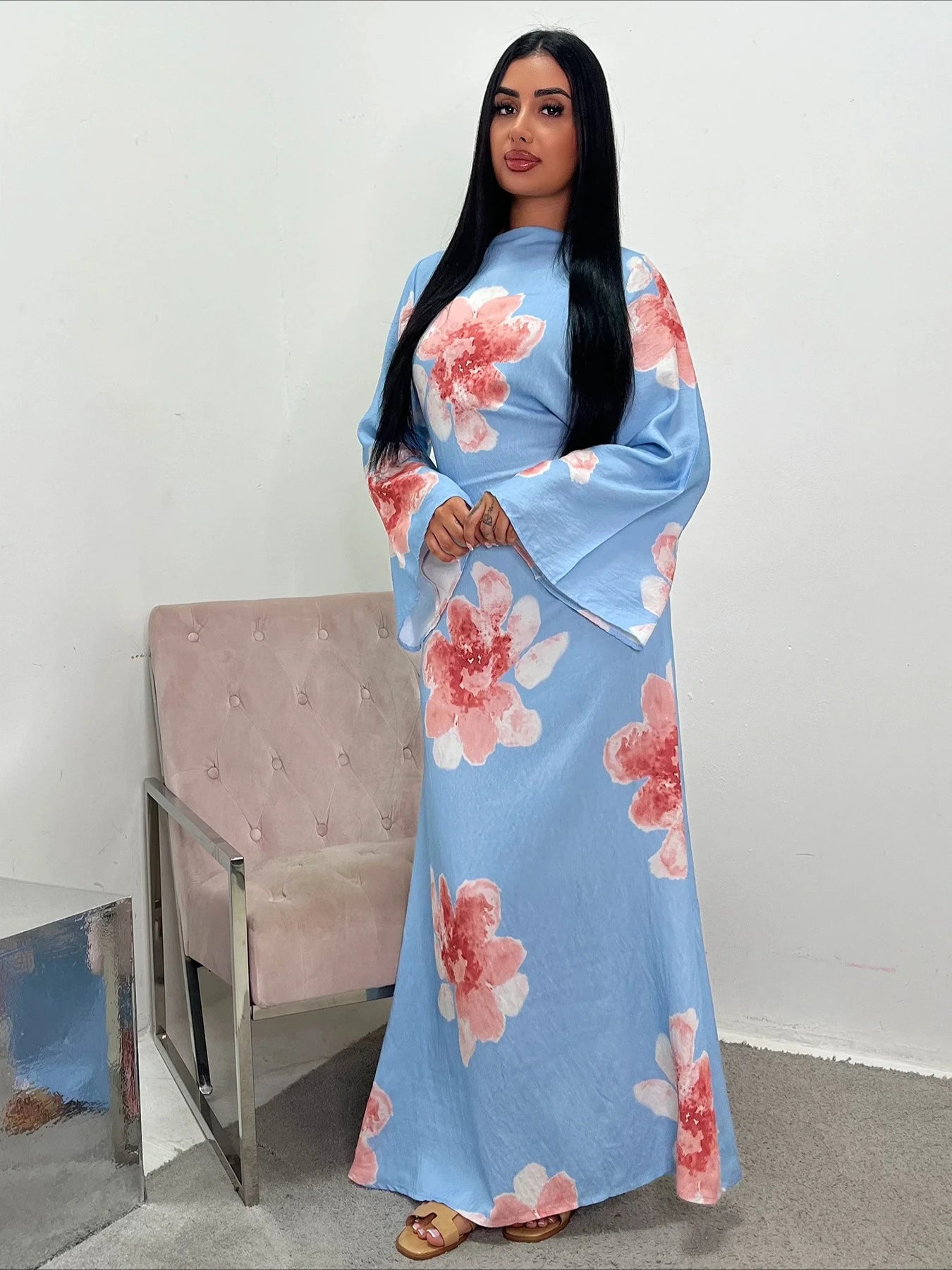 Floral Grace Modest Kaftan Dress