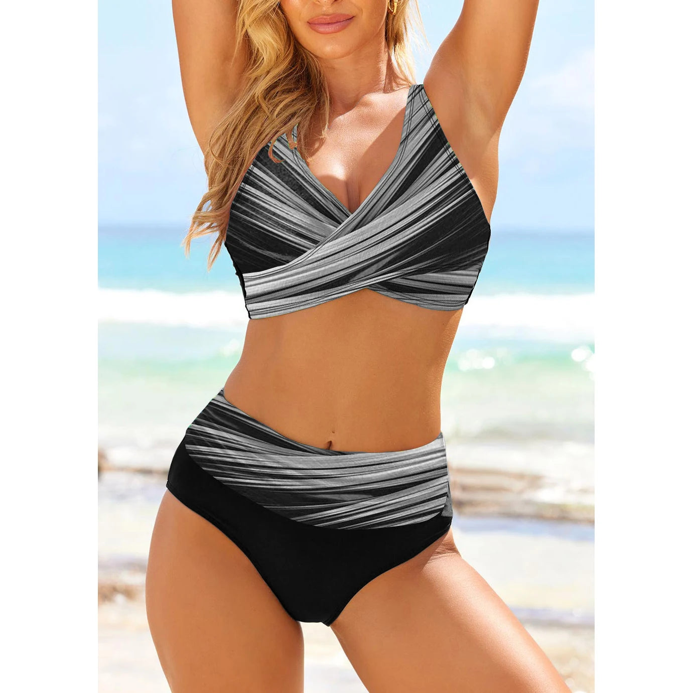 Wave Line Stripe Bikini Set