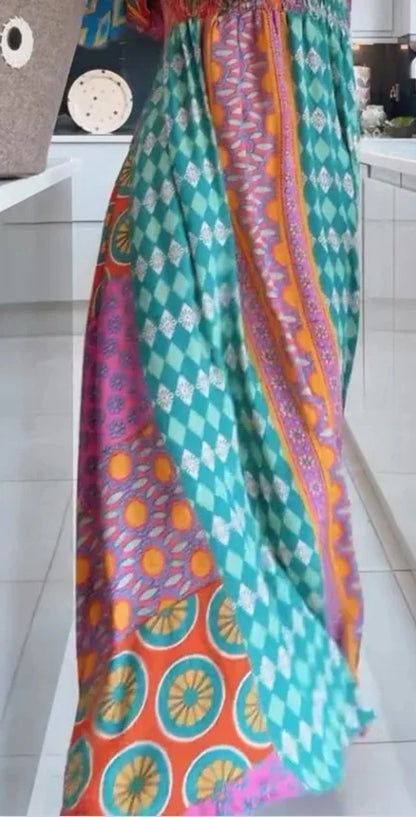 Boho Grace Retro V-Neck Dress
