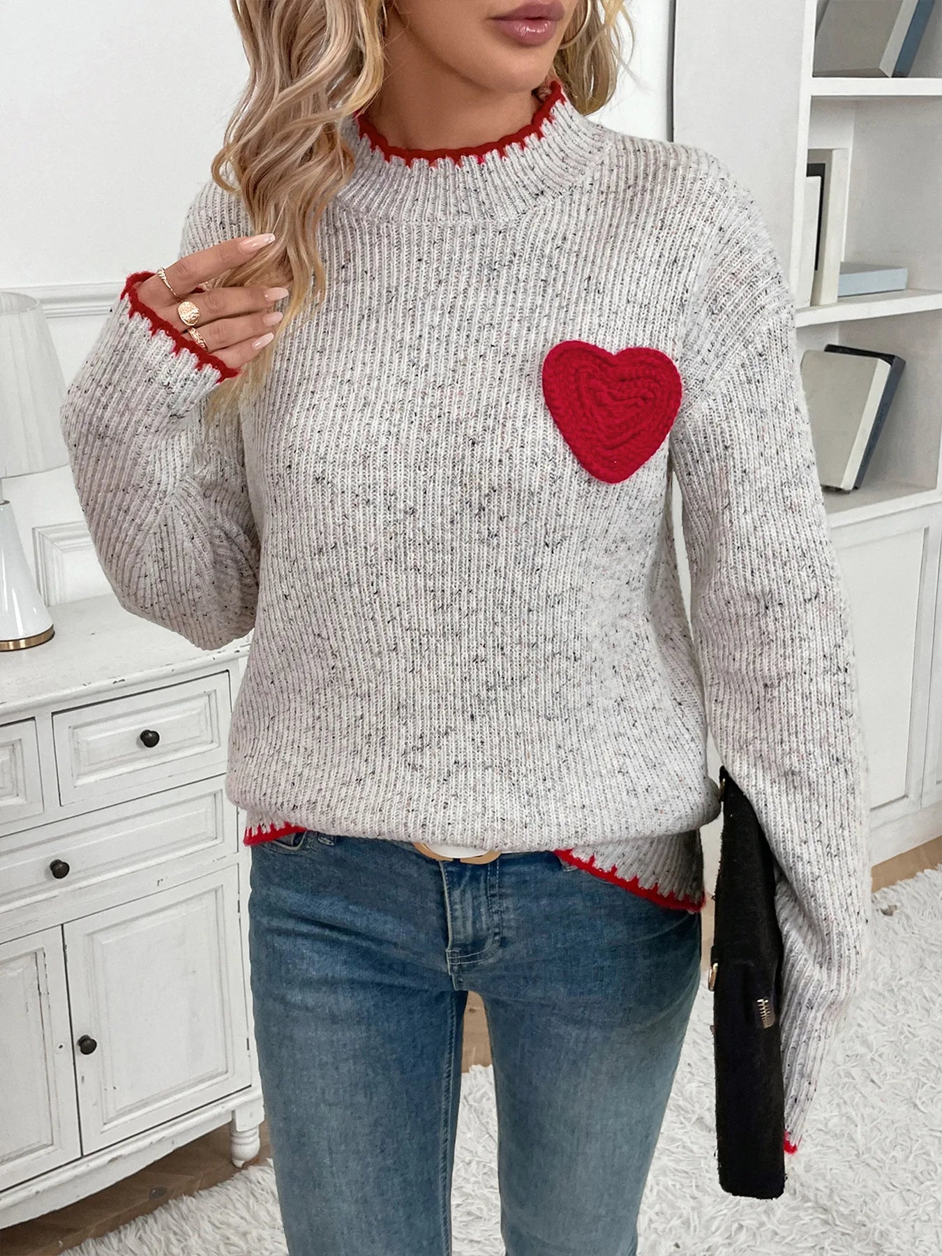 Cozy Heart Half-Turtleneck Sweater