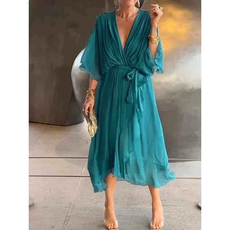 Chic V-Neck Long Dress