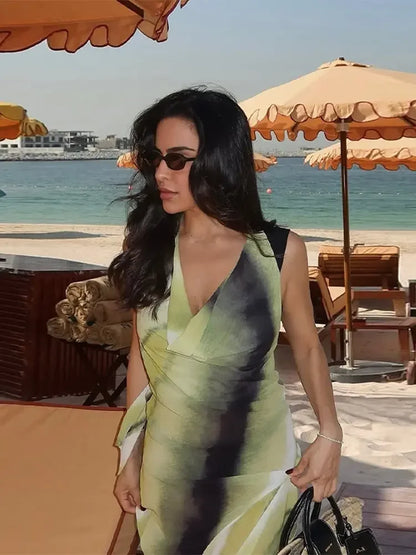 Chic Tie-Dye Backless Lace-Up Dress