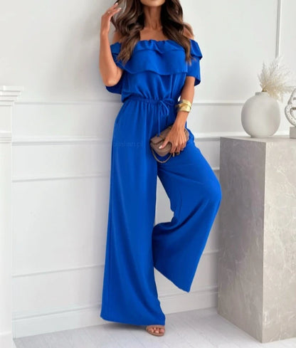 Off-Shoulder Frill Hem Jumpsuit
