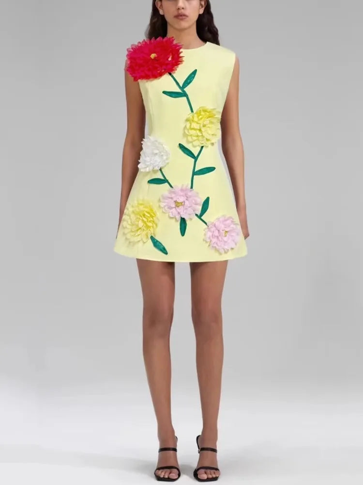 Floral Fusion 3D Print Dress