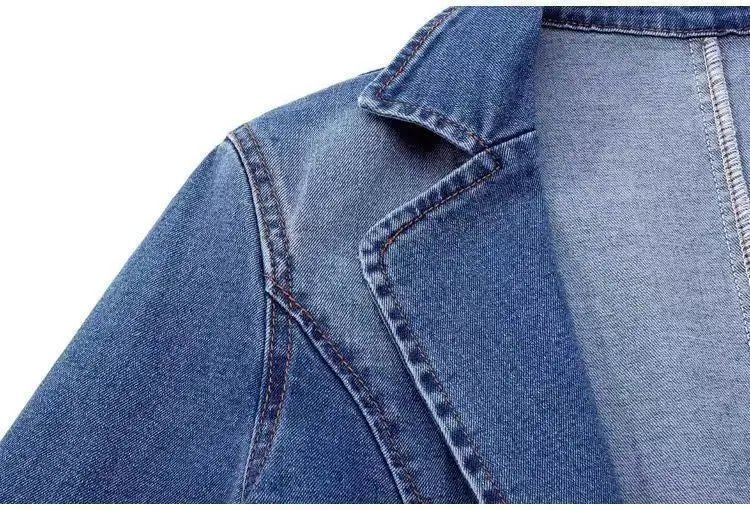 One Button Denim Suit Jacket