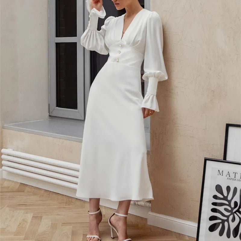 Sophisticated Slim V Neck Chiffon Dress