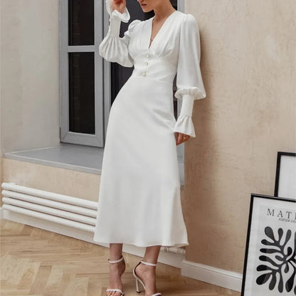 Sophisticated Slim V Neck Chiffon Dress