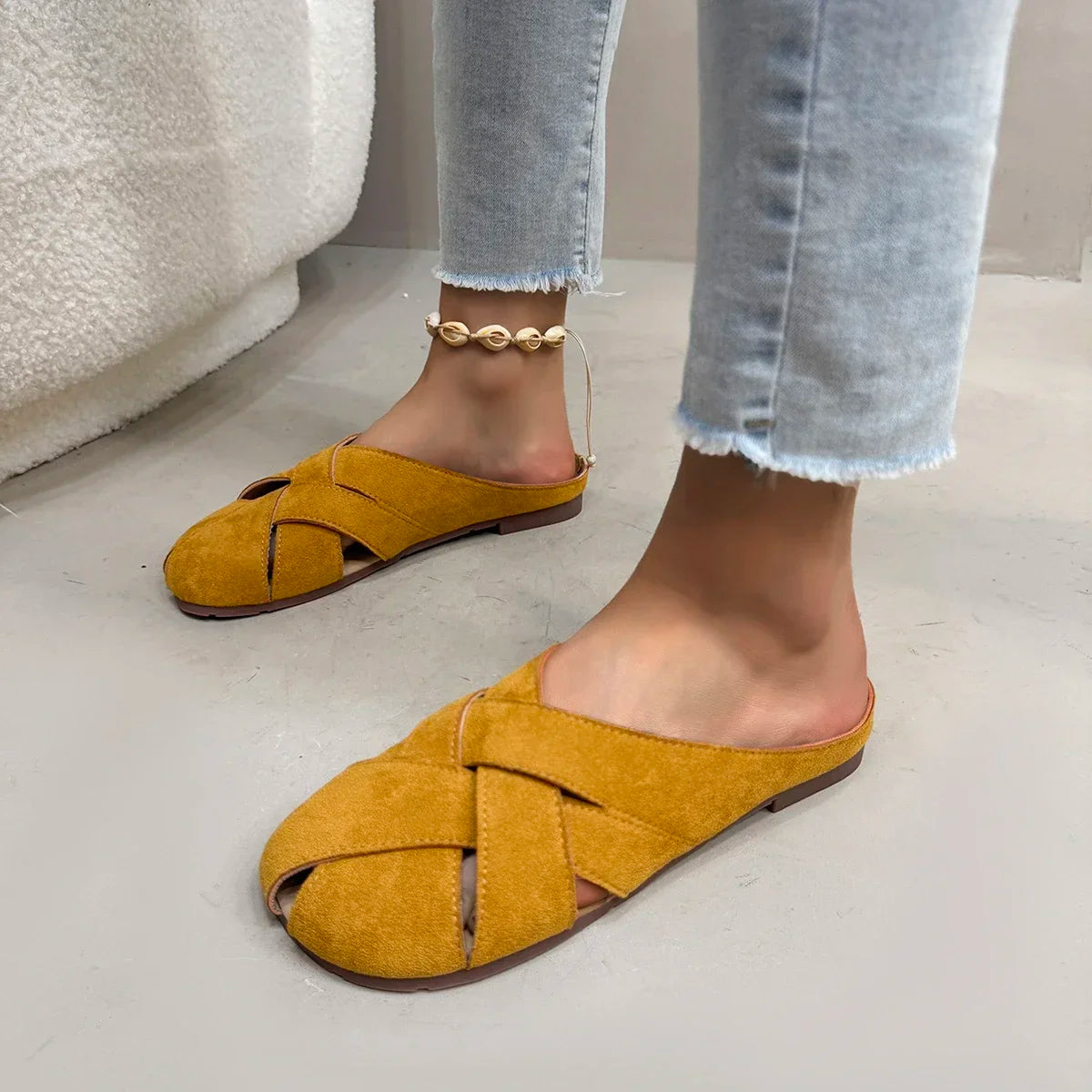 Retro Crossover Flat Mules for Women