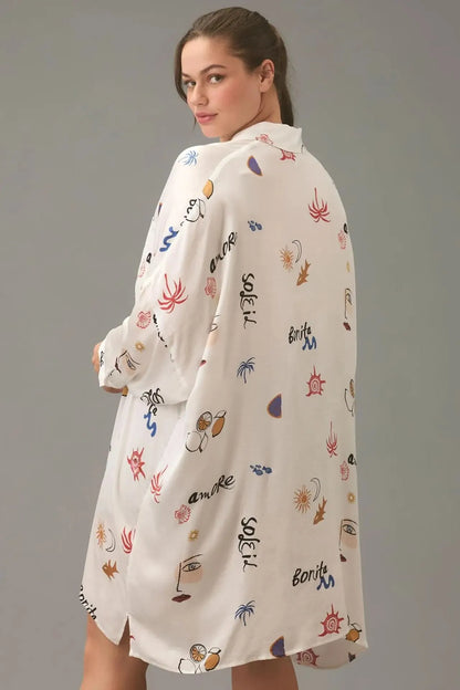 Chic Doodle Print Cardigan Dress