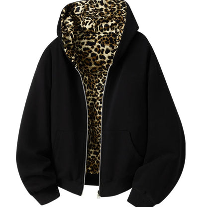 Leopard Print Reversible Hoodie