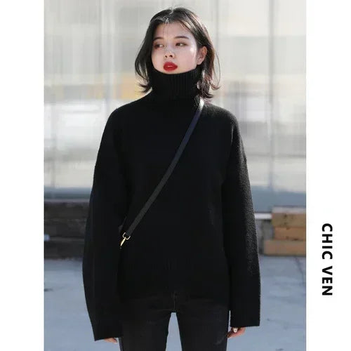 Women's Loose-Fit Turtleneck Knit Sweater