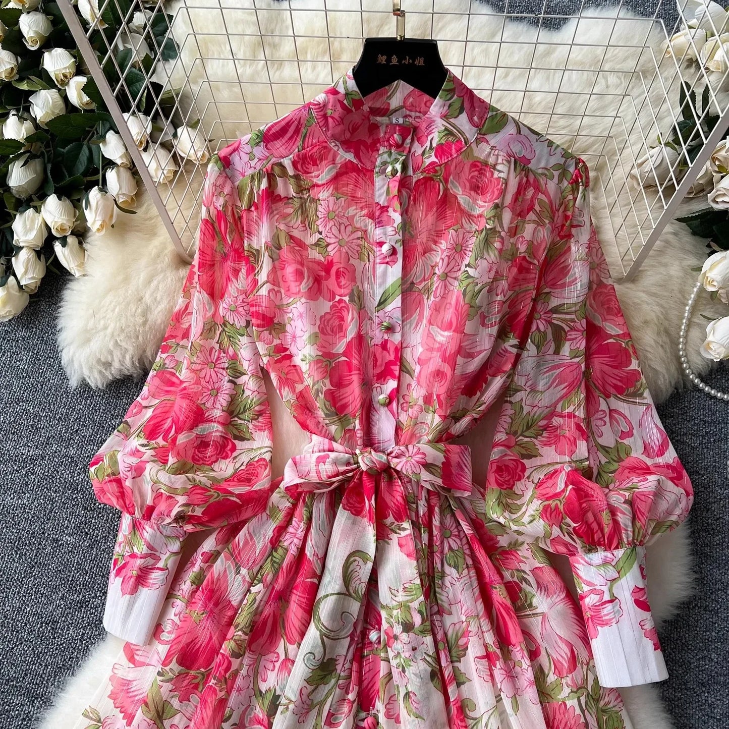 Silk Chiffon Floral A-Line Dress
