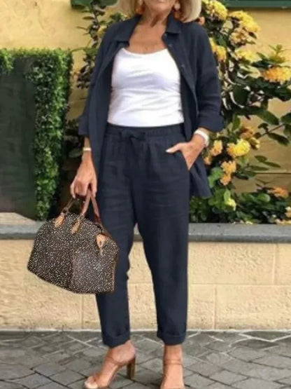 Cotton Linen Button Shirt & Pants Set