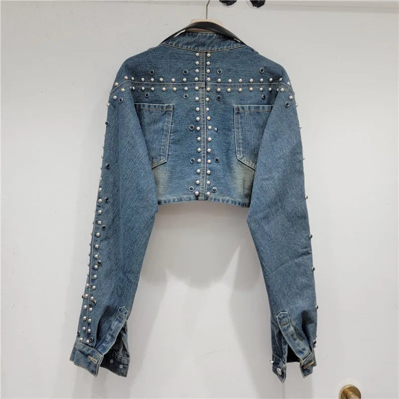 Edge Craze Rivet Patchwork Denim Jacket