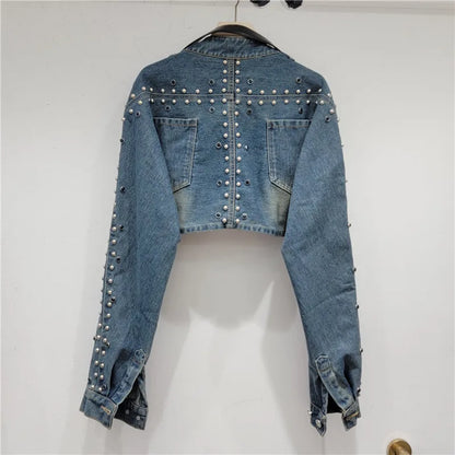 Edge Craze Rivet Patchwork Denim Jacket