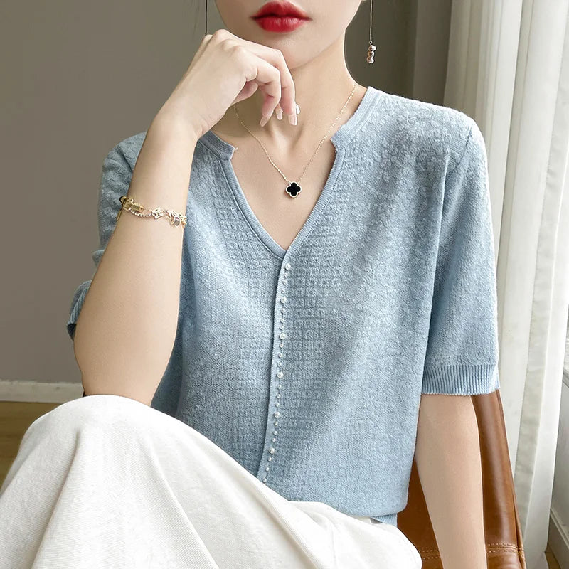 V-Neck Knitted Summer Top
