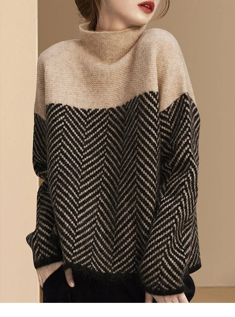 Cozy Hue Contrast Turtleneck Sweater