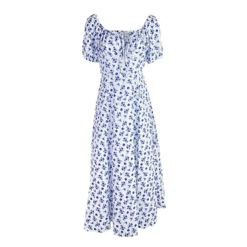 Elegant French Backless Floral Dress