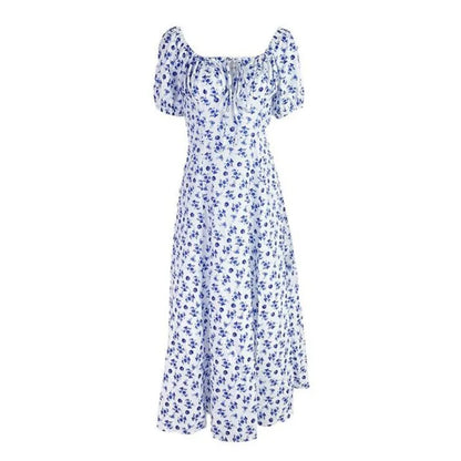 Elegant French Backless Floral Dress