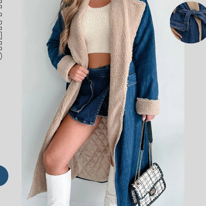 Elegant Splice Denim Trench