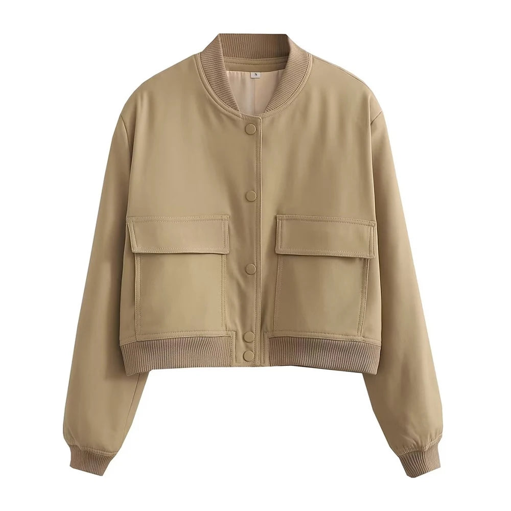 Stand Collar Pocket Jacket for Women