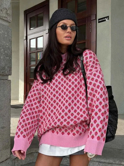 Cozy Strawberry Knit Sweater