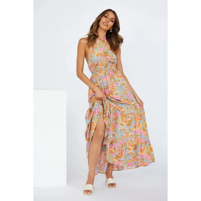 V-Neck Wrap Hollow Out Maxi Dress