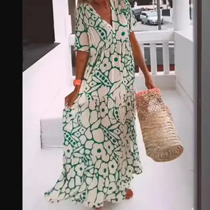 Sunlit Bloom Deep V Maxi Dress