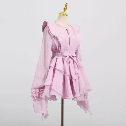Lace Whirl Ruffle Mini Dress