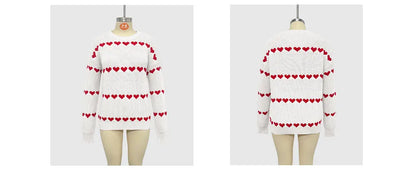 Cute Heart Print Knit Pullover Sweater