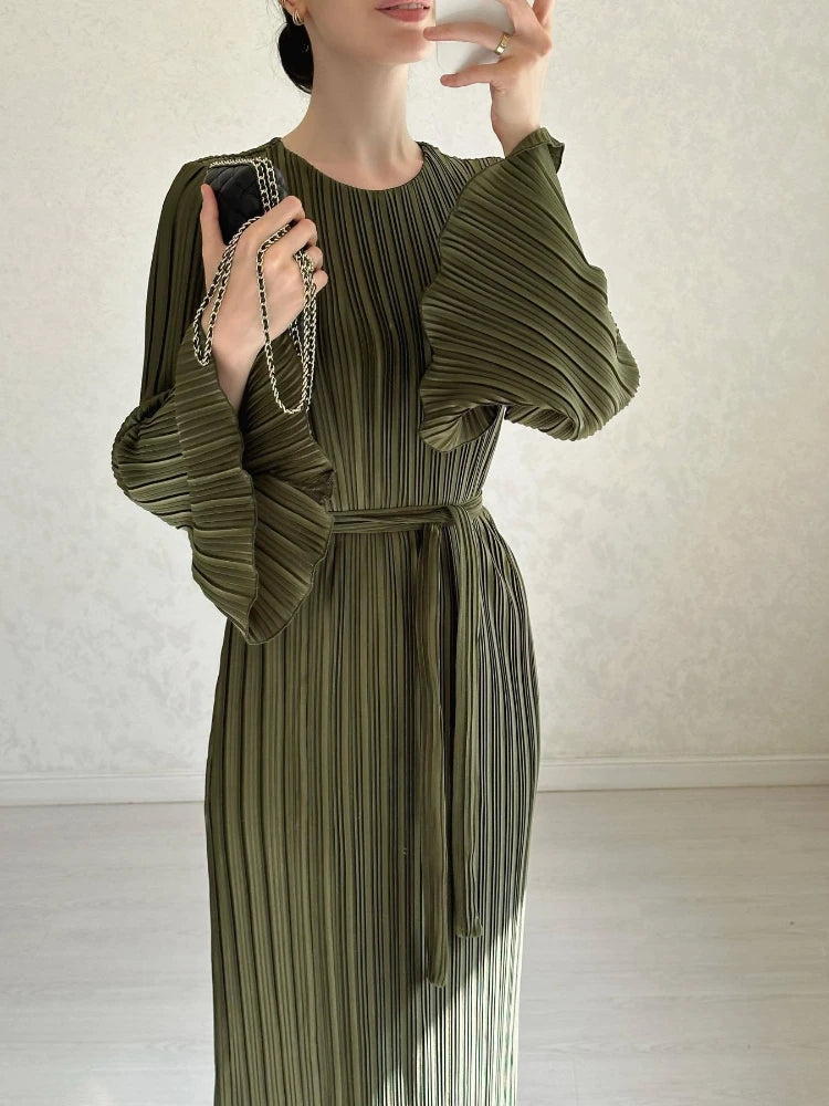 Pleated Flare Sleeve Maxi Dress