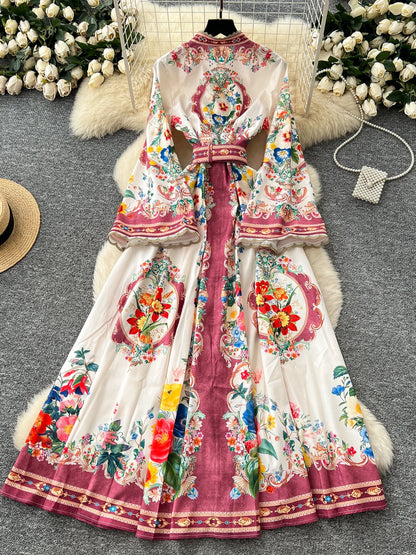 Royal Bloom Cinched Waist Maxi Dress