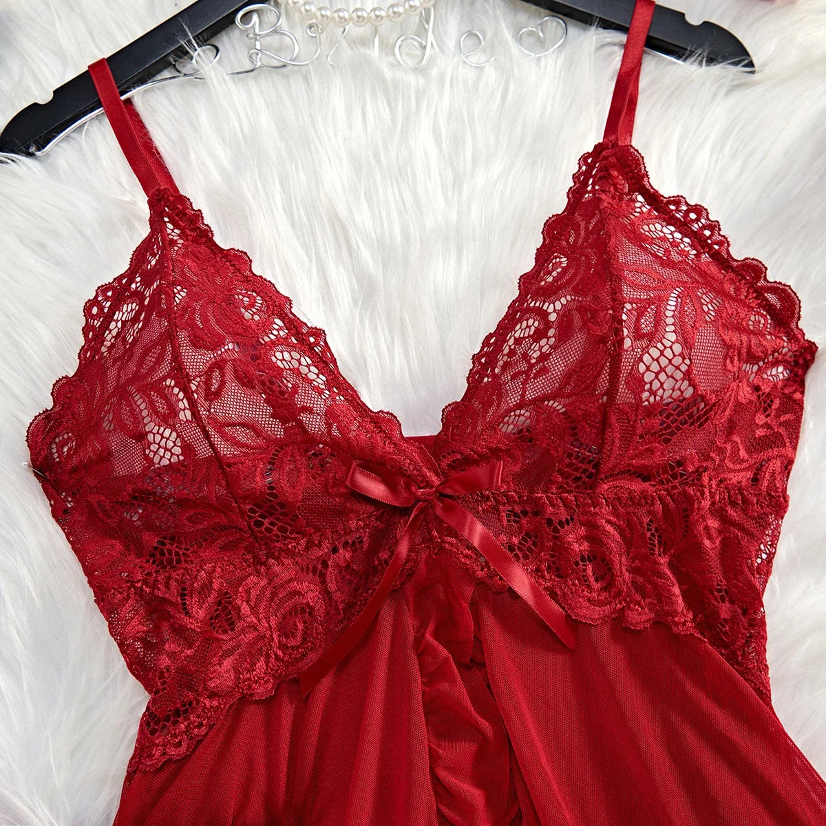 Lace V-Neck Tulle Lingerie Set