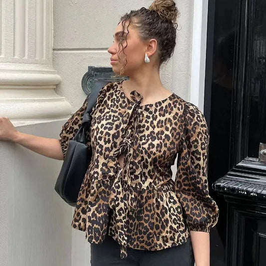 Striped Bow Puff Blouse