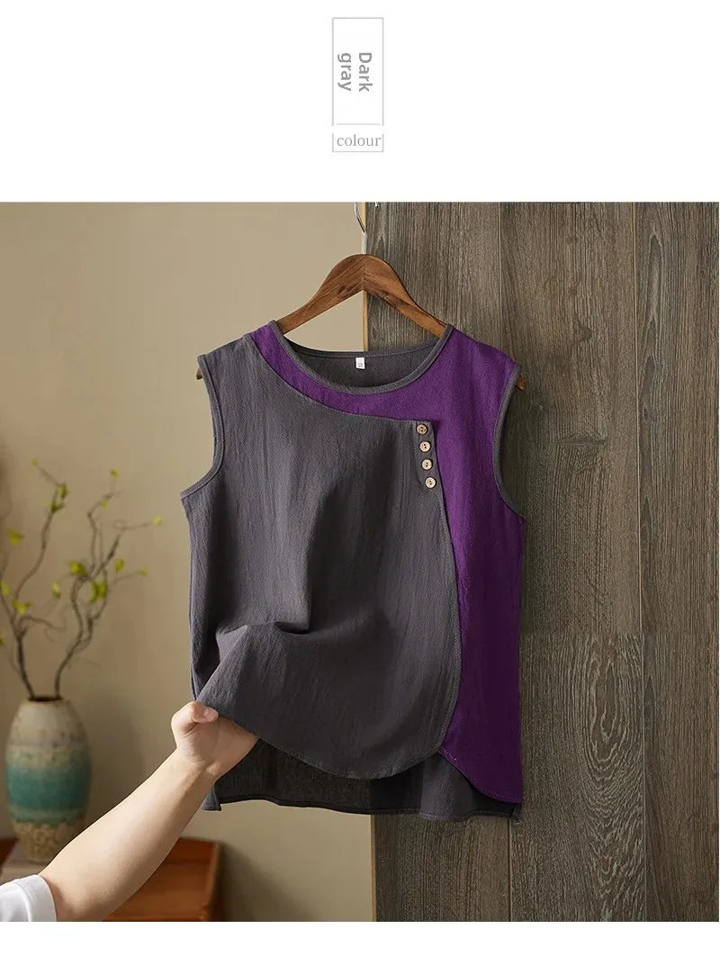Asymmetric Cotton Linen Top