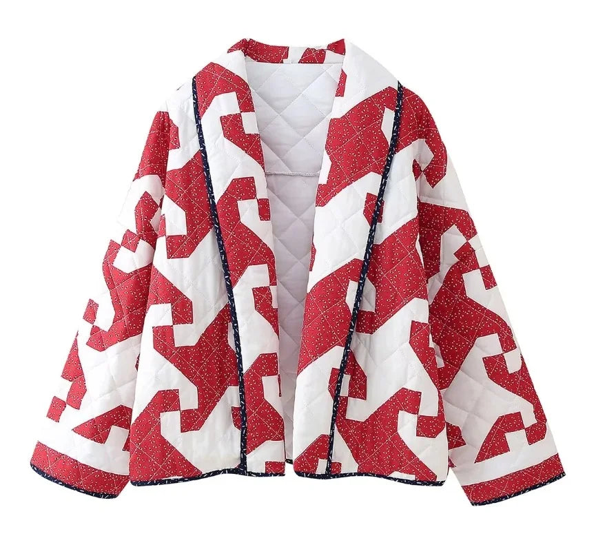 Crimson Geo Cozy Cotton Parka