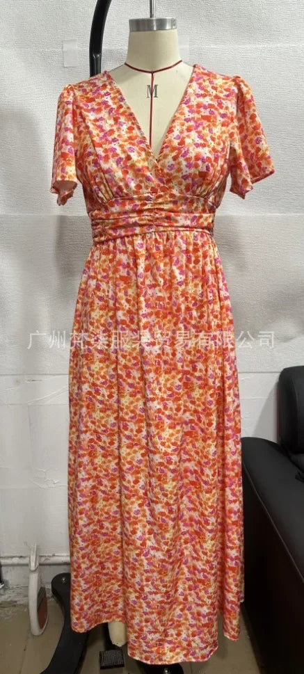 Vintage Charm V-Neck Maxi Dress