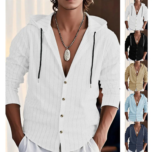 Striped Hooded Linen Shirt