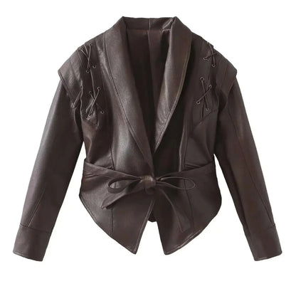 Lace-Up Faux Leather Jacket