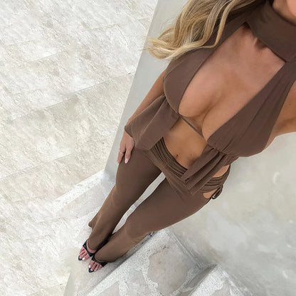 Sexy Hollow Out Crop Top & Pants Set