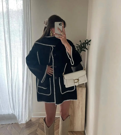 Cozy Weave Scarf Splice Wool Coat