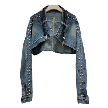 Edge Craze Rivet Patchwork Denim Jacket