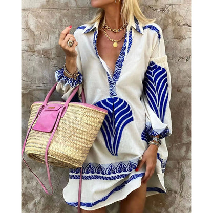 V-Neck Long Shirt Midi Dress