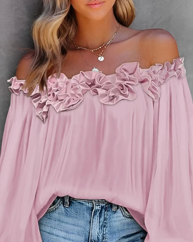 Ruffle Edge Long Sleeve Blouse