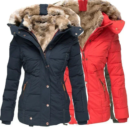 Women’s Hooded Cotton Coat — Slim Warm Fur Collar Jacket