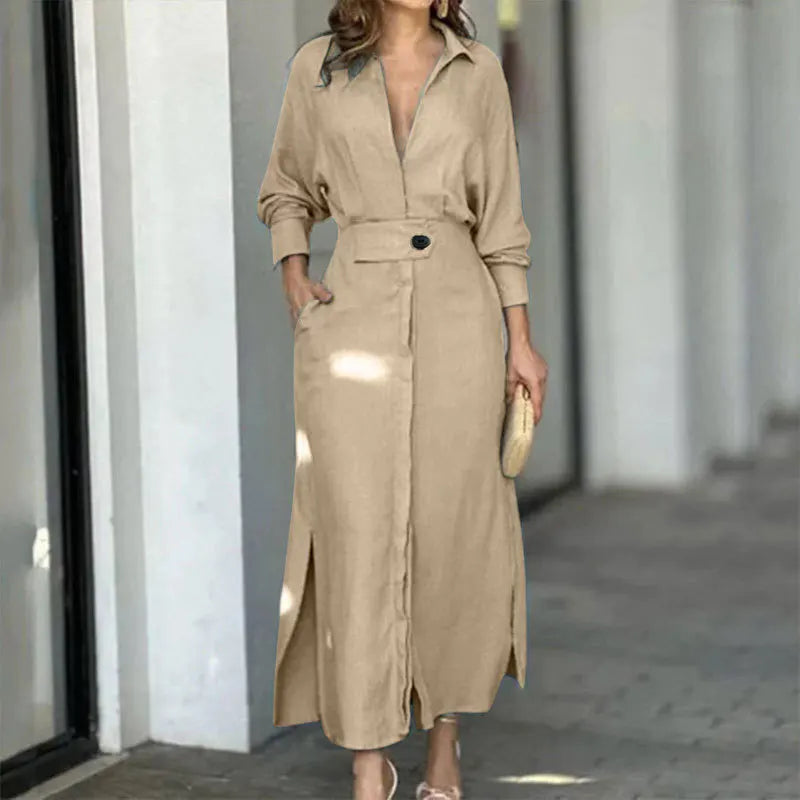 Autumn Grace V-Neck Shirt Dress