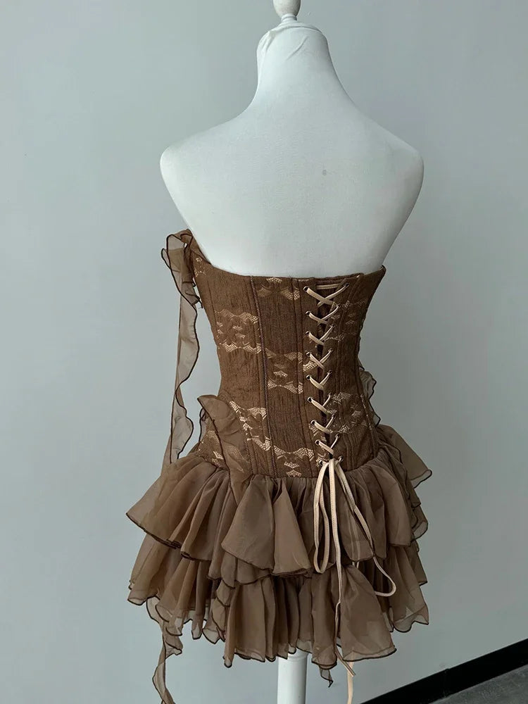 Bronze Belle Strapless Ruffle Dress